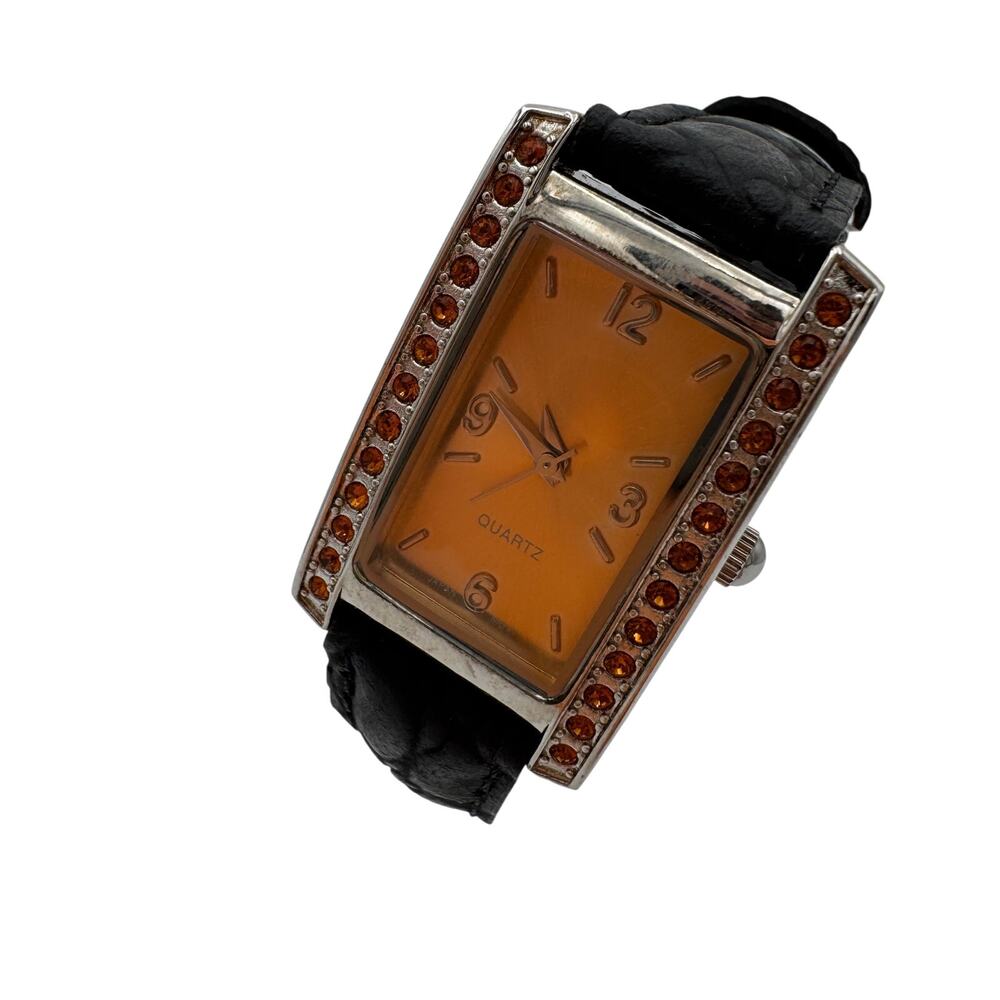 Vintage Quartz Ladies Tank Watch Stone Lined